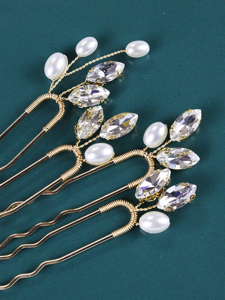 4PCS Hair Pins for Women Head Jewelry Wedding Hair Accessories Green Red Rhinestone Handmade Bridal Headwear Prom Bride Headwear
