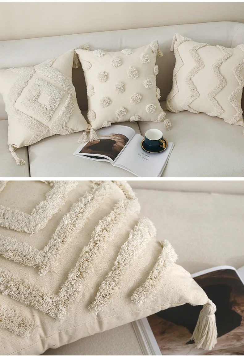 Boho Canvas Getufteter Kissenbezug Cojines Dekoration Sofa Schlafzimmer Auto Kissenbezüge Marokkanische Stickerei Kissenhüllen 30x50/45x45cm – Detail 8