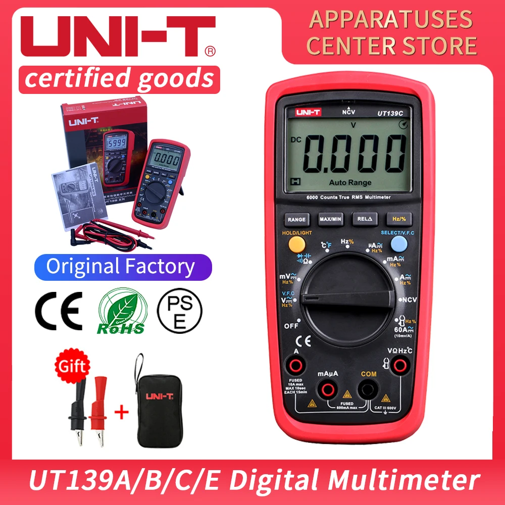 

UNI-T Digital Multimeter UT139A UT139B UT139C True RMS Meter Handheld Tester 6000 Count Voltmeter Temperature Tester Meters