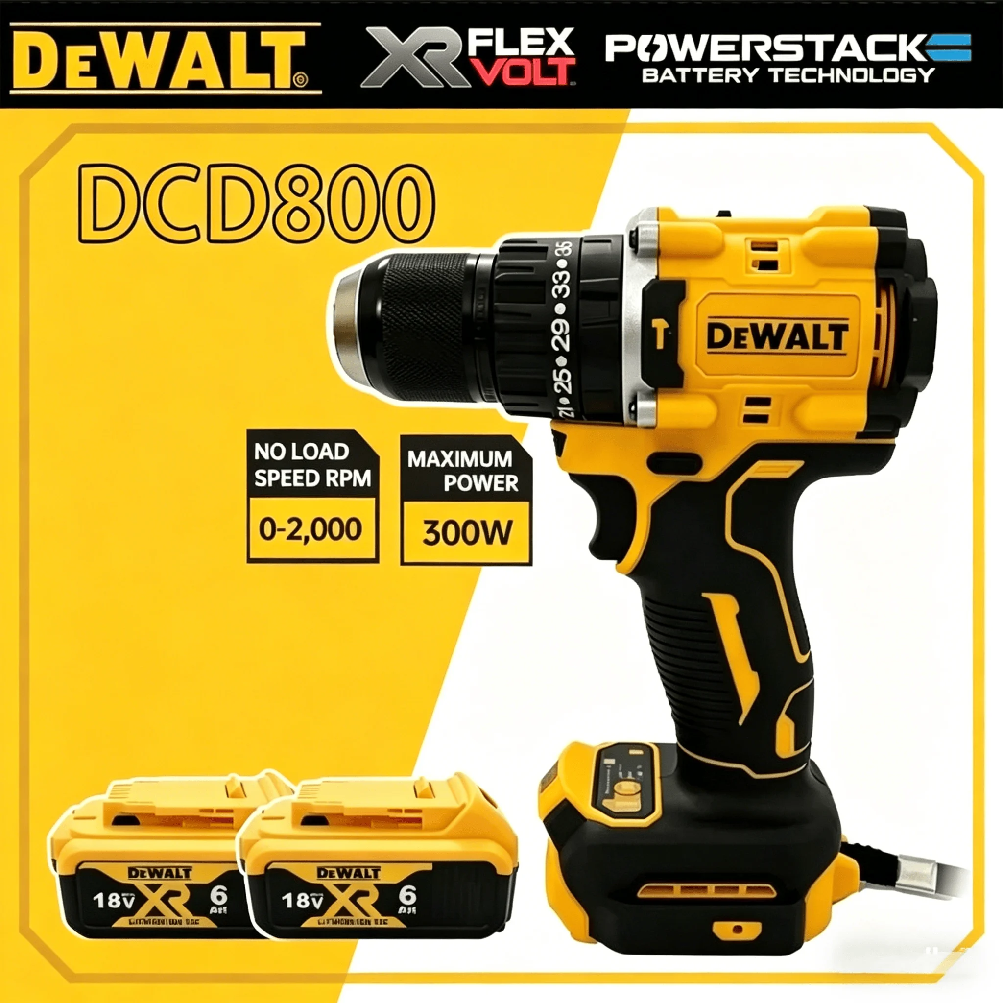DEWALT DCD800 1/2" 브러시리스 무선 임팩트 드릴 2000RPM 전기 스크루드라이버 DEWALT 20V 배터리용 리튬 전동 공구
