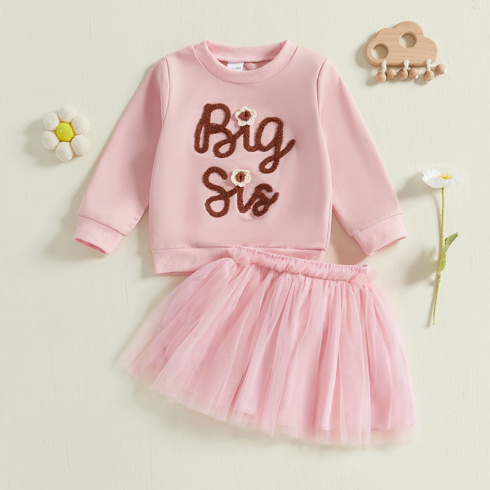 Princess Kids Girls Tulle Skirt Set Outfits Family Sister Matching Outfit Long Sleeve Letter Sweatshirt with Skirt Infant Outfit 3
