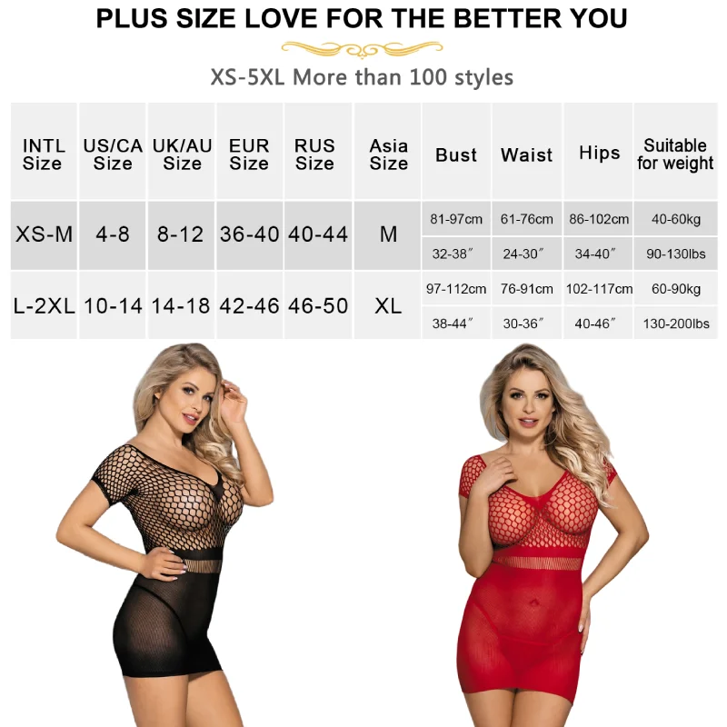 Ohyeahlady Mini Mesh Nightgown Dress Elastic Fishnet Bodystockings Sexy Plus Size Nightie Lingerie Hollow Out Sleepwear Babydoll