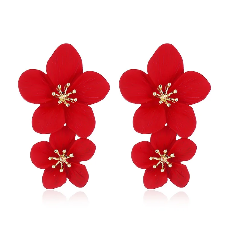Dangle Earrings Double Layer Flower Dangle Earrings for Women Trendy Spray Paint Sweet Blooming Petal Drop Earrings White Blue Pink Red Jewelry
