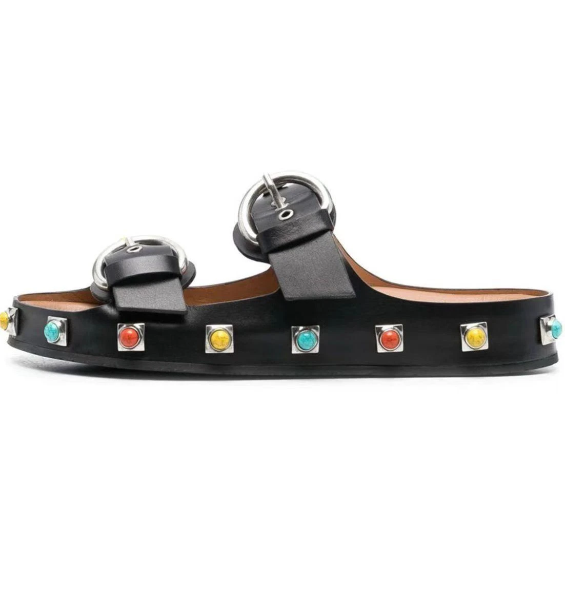Fashion Studs Buckles Open Toe Flat Shoes Black Rivet Sandals Outdoor