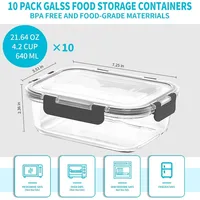 10 Pack Glass Meal Prep Containers Glass Airtight Food Storage Containers with Lids Pantry Kitchen Storage Containers for Lunch 2