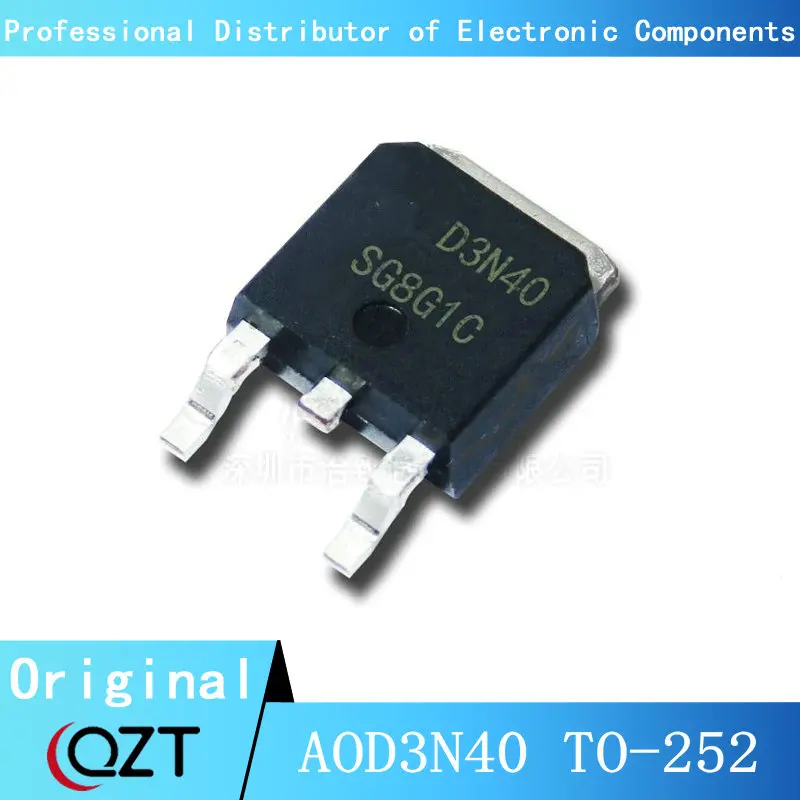 10pcs/lot AOD3N40 TO252 D3N40 3N40 3A 400V TO-252 chip New spot 10pcs new aod5t40p d5t40p 3 9a 400v to252 field effect transistor mos integrated circuit