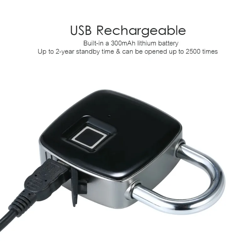 Electronic USB Rechargeable Smart Keyless Finger print Locks Waterproof Anti-Theft Security Padlock Door Luggage Lock