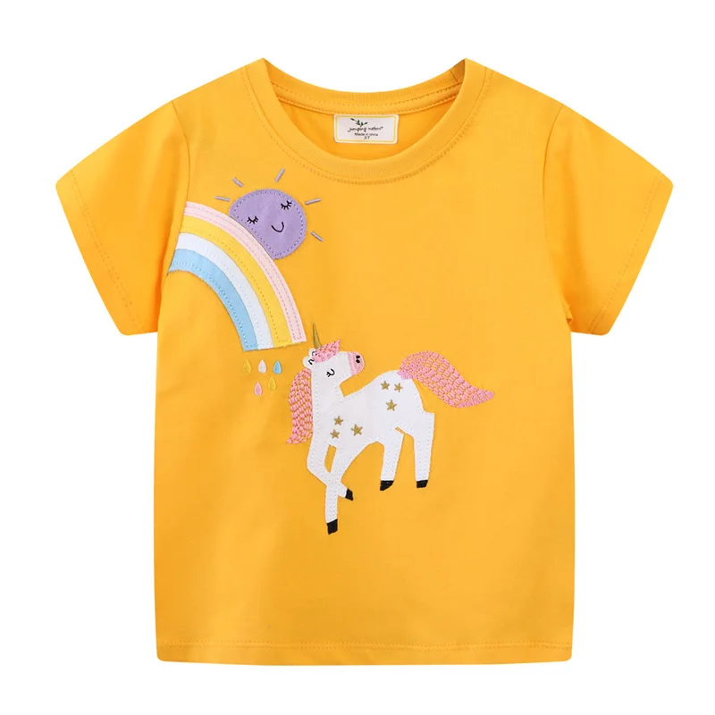 Jumping Meters 2-7T Unicorn Girls T Shirts Summer Children's Clothing Striped Short Sleeve Kids Tees Tops Baby Clothes Shirt 3