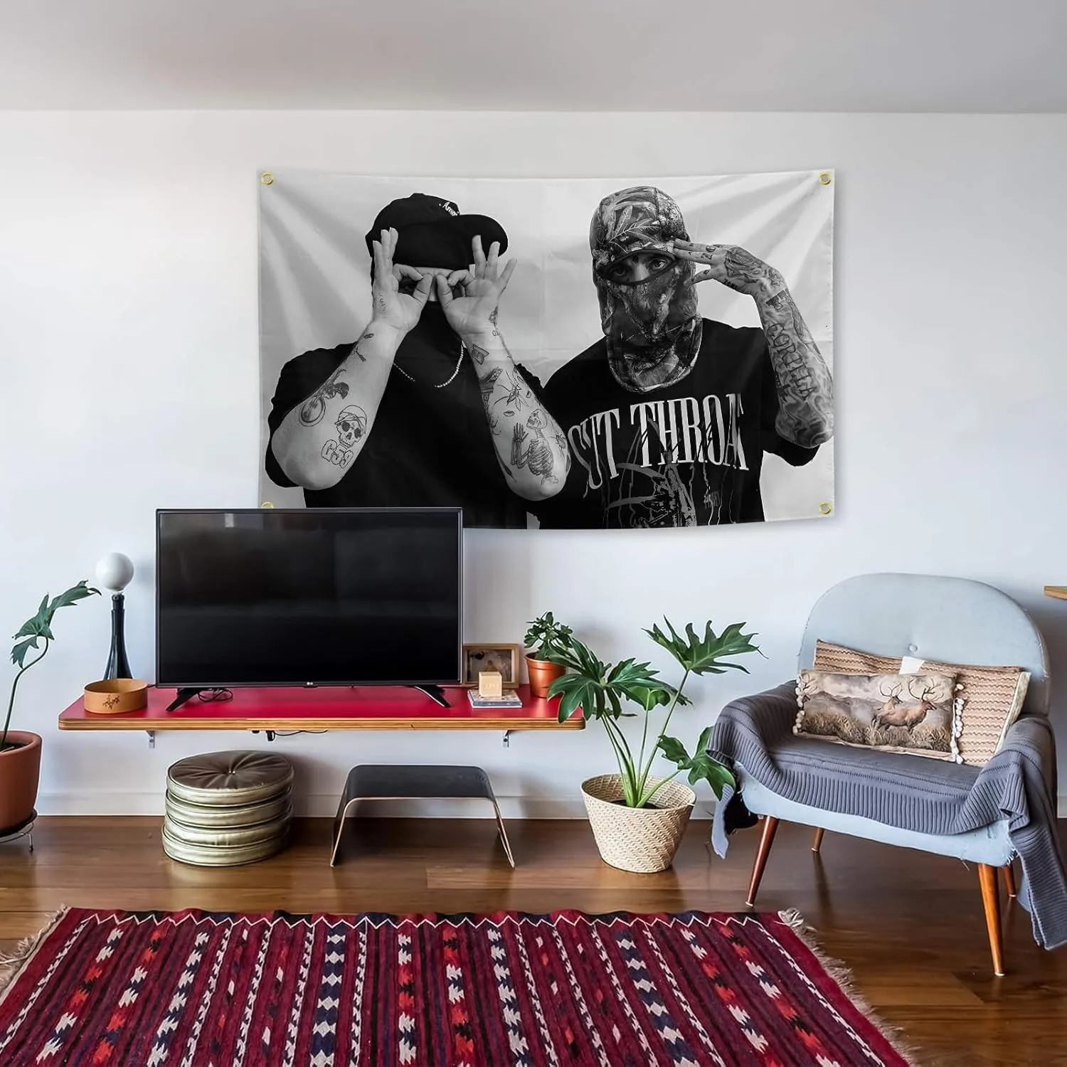 Suicide Music Theme Boys Funny Tapestry for Bedroom Wall Hanging College Dorm Decor 3x5 Feet Equipped with 4 Brass Buckle Holes