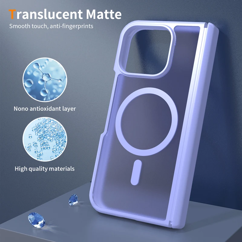 Translucent Matte Phone Case with Skin-Friendly Hinge Protection and Magnetic Closure