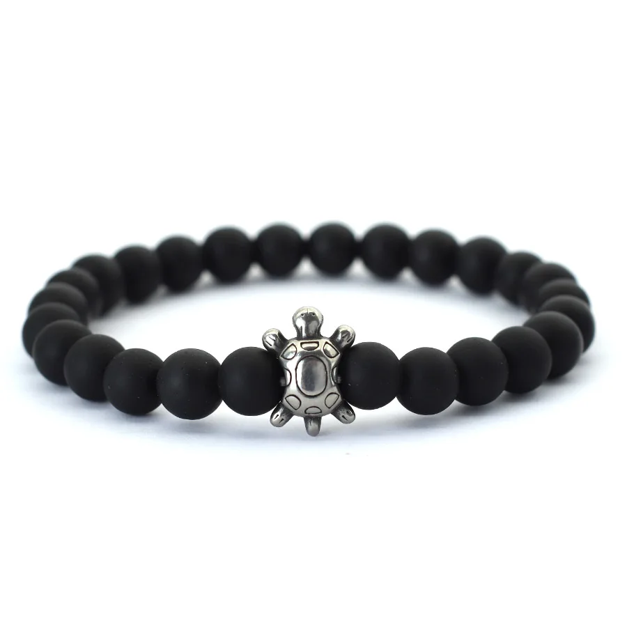 Natural Stone Beaded Stainless Steel Turtle Bracelet for Men