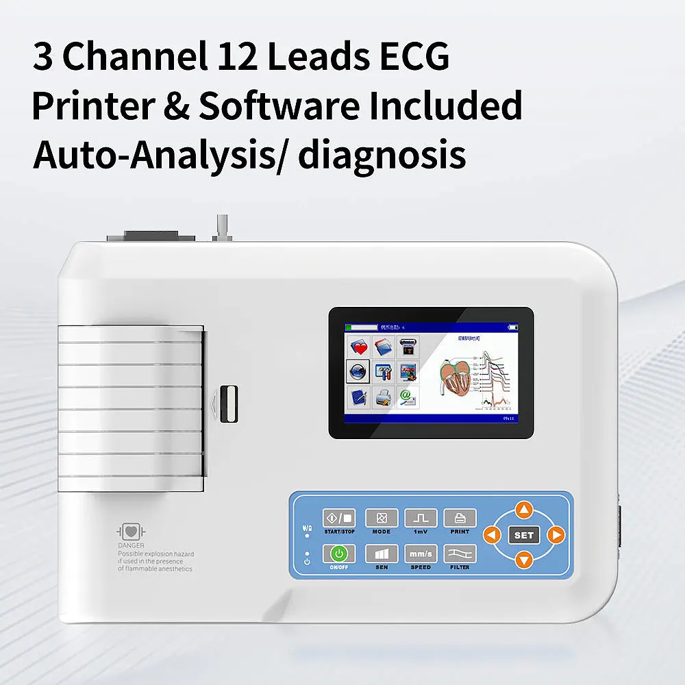 CONTEC ECG300G Digital 3 Channel 12 Leads ECG/EKG Machine Human or Veterinary Use Electrocardiograph