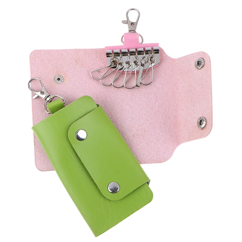 1PCS Portable Simple Solid Color Storage Bag Leather Housekeeper Holders Car Keychain Key Holder Bag Case Unisex Wallet Cover storage bag key organizer key case key purse key holder
