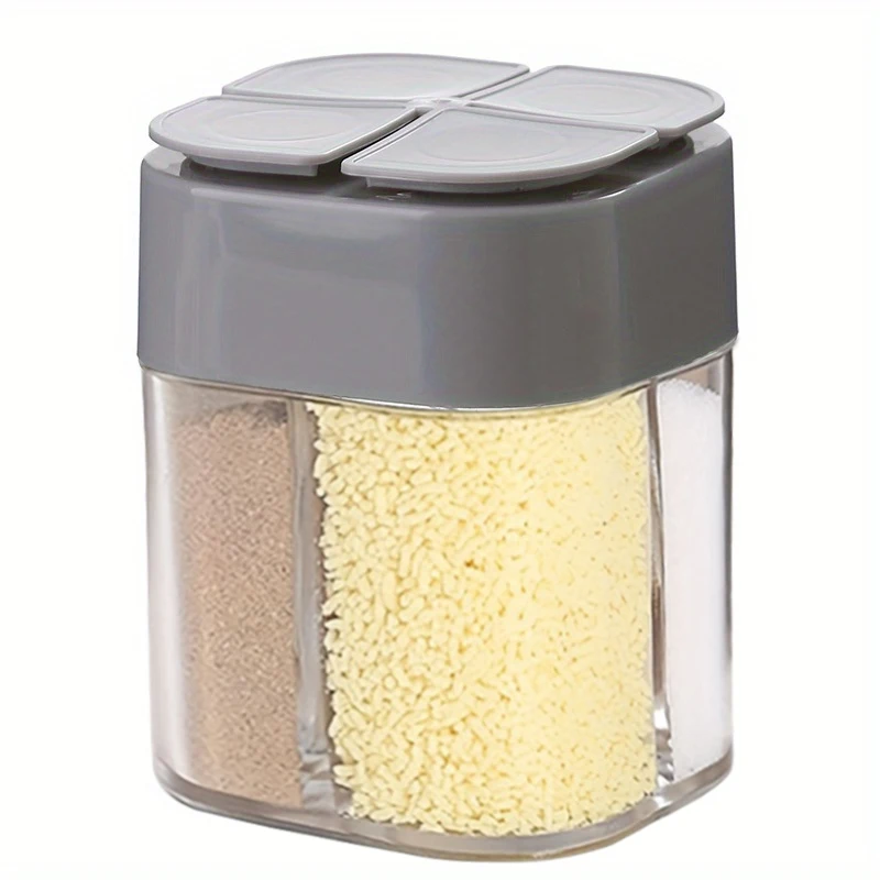 4in1 Camping Seasoning Shaker Multi-Purpose Spice Jar with Lid 4-Compartment For Outdoor BBQ Cooking Salt Pepper Storage Box