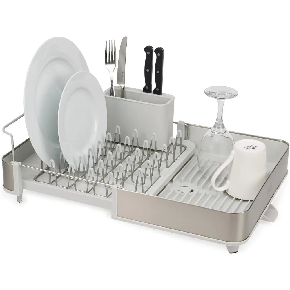 

Joseph Joseph Extend Steel Expandable Dish Drying Rack with Removable Cutlery Holder Swivel Draining Spout, Stainless Steel