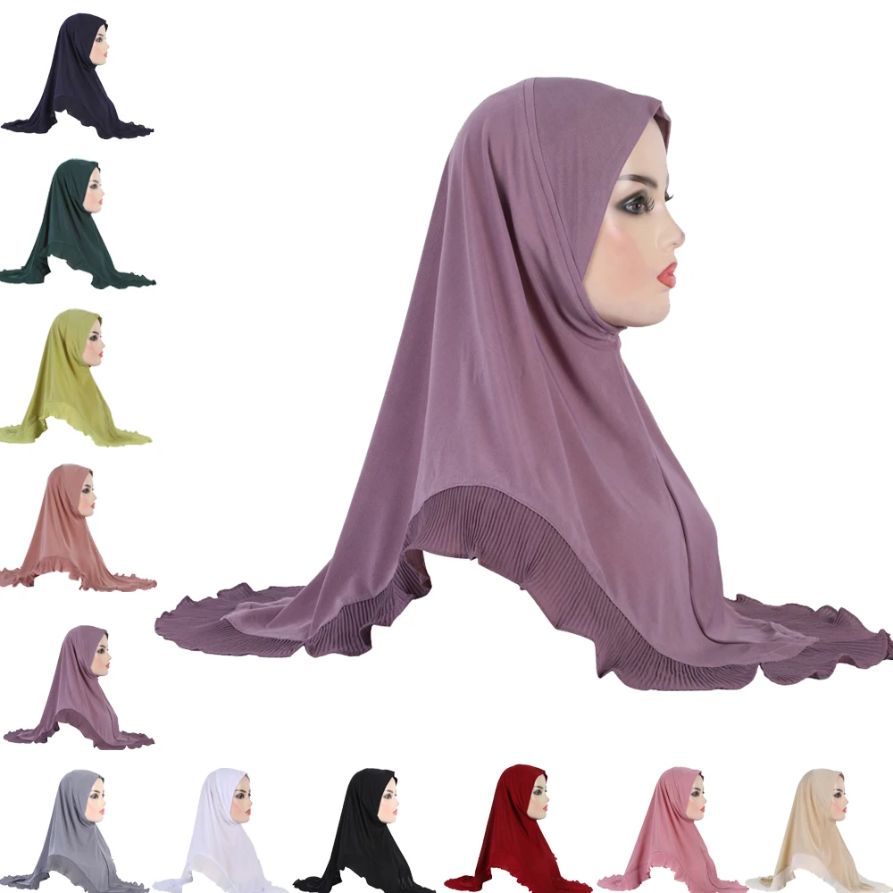 High Quality Muslim Amira Hijab with Ruffles Pull On Islamic Scarf Head Wrap Pray Scarves Women\\\'s Headwear Headscarf Turban Hat