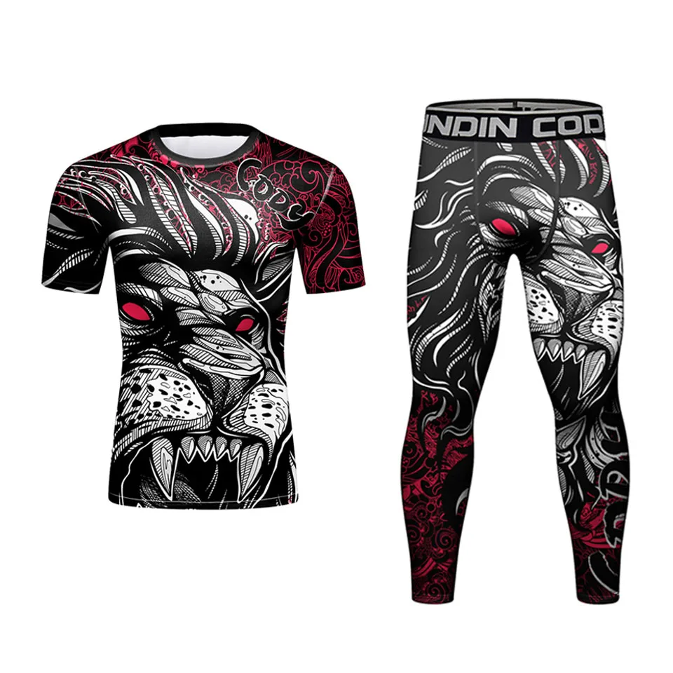 Boxing Jiu Jitsu Rashguard For Men MMA T-shirt Short +Pants 4PCS/Suit Grappling Bjj Gi Kickoxing Jerseys Rash Guard Sportswear