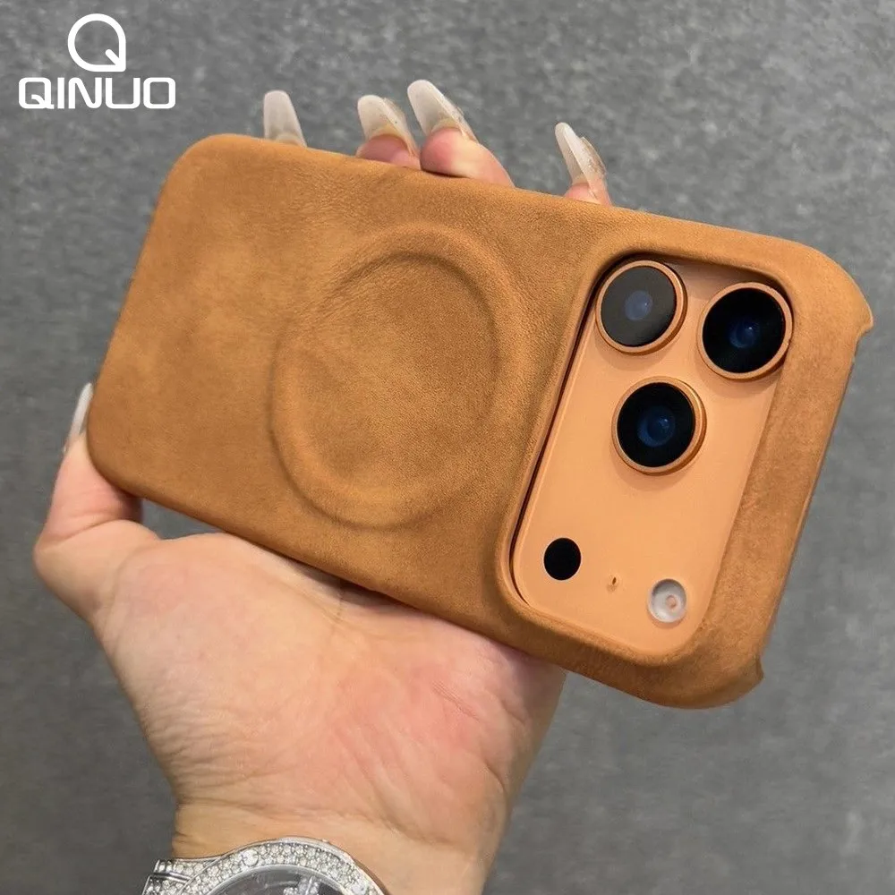 Vintage Sheepskin Leather Magnetic Phone Case - Matte Finish, Shockproof Protection