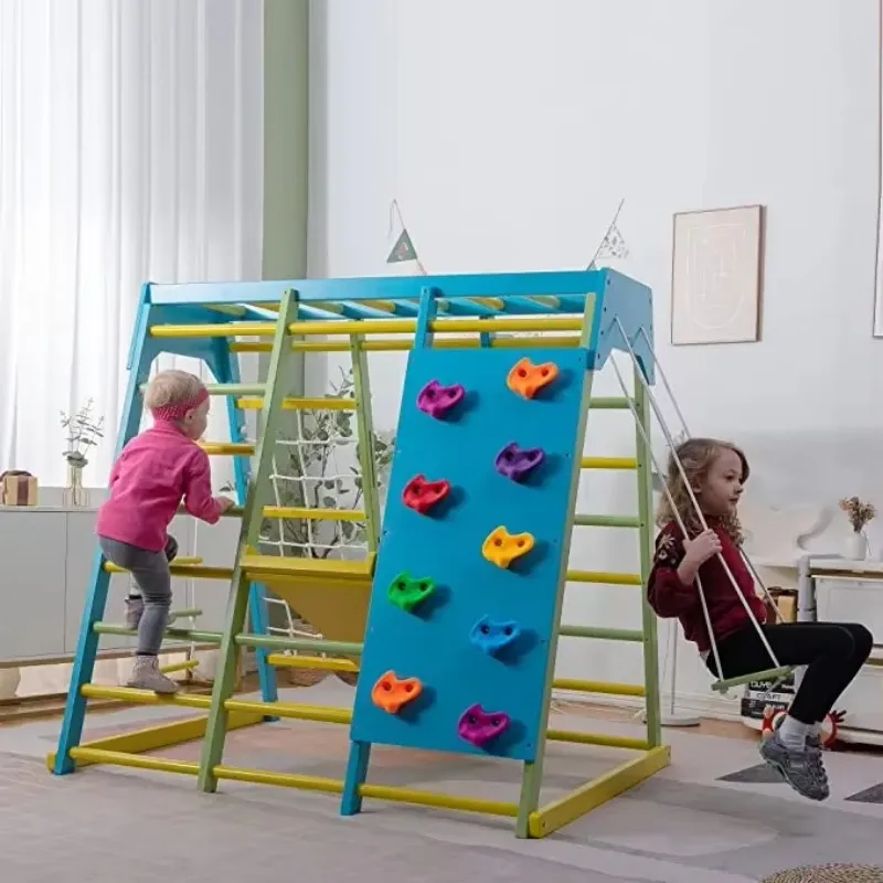 Heavy-Duty Kids Climbing Frame Durable Wood Design Colors for Indoor Motor Skill Training