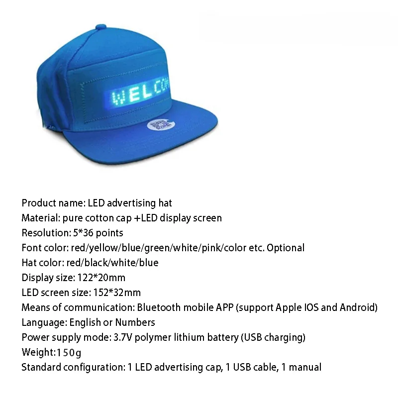Concert with Bluetooth Controlled LED Advertising Hat Mobile Application Fashion Hat Grand Event Festival Party Hip-hop Hot Hat