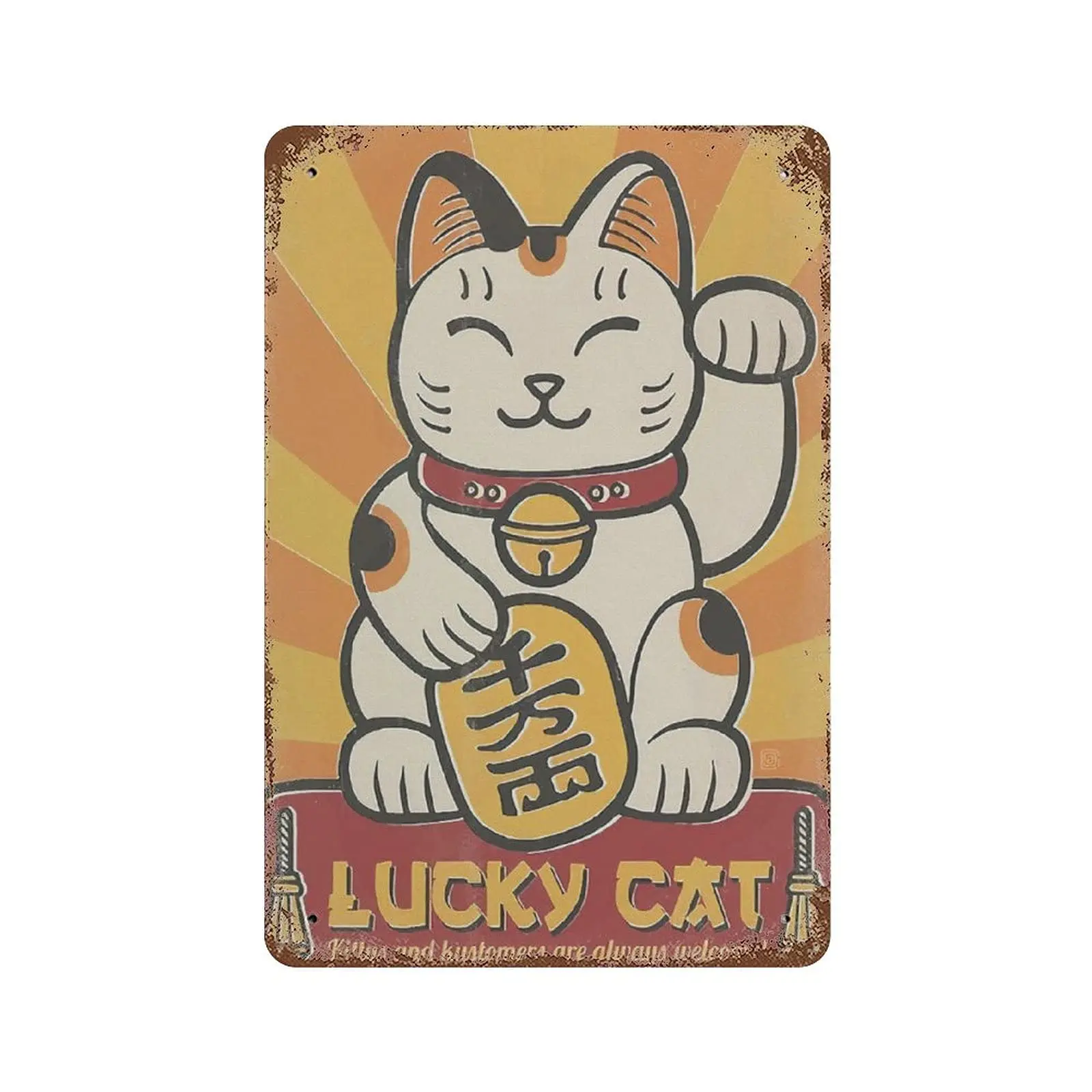 

Metal tin sign，Retro Style， Novelty poster，Iron Painting，Lucky Cat Tin Sign, Cat Lovers Gift, Cat Tin Sign, Japanese Lucky Cat W