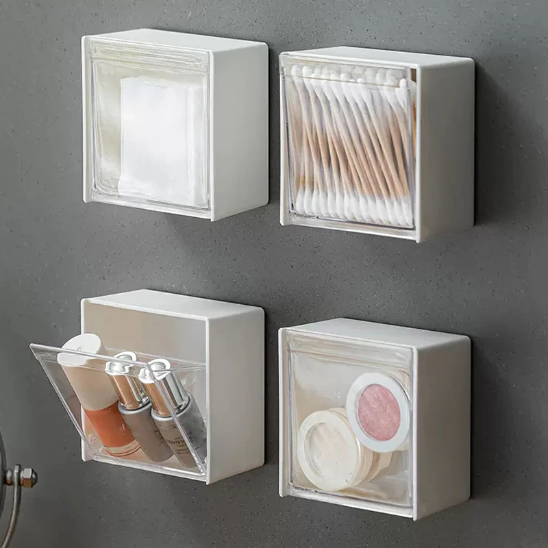 Wall Mounted Cotton Pad Storage Boxes Dustproof Waterproof Bathroom Organizer For Cotton Swabs Makeup Cosmetics Jewelry Holder 2