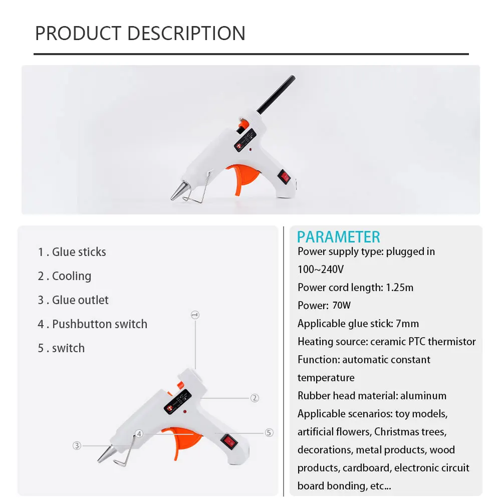 20/90W Hot Melt Glue Gun Electric Hot Silicone Gun With Transparent Glue Stick 7x100mm Power Tool Repair Tool Home Gift Cordless 4