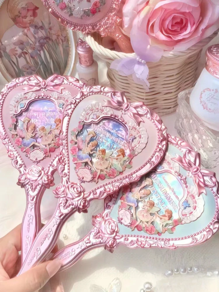 Flower Knows Midsummer Fairytales Series Handheld Mirror Love Shaped Cute Makeup Comb Brush