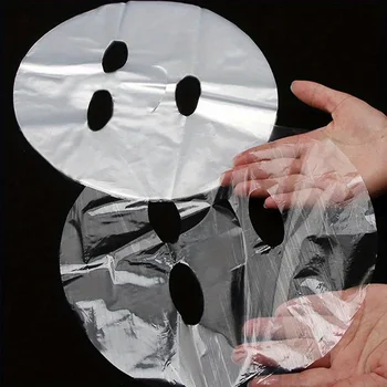 Maschera PE monouso trasparente per copertura integrale da 100 pezzi, maschera universale per la cura della pelle per la cura della bellezza, accessori idratanti