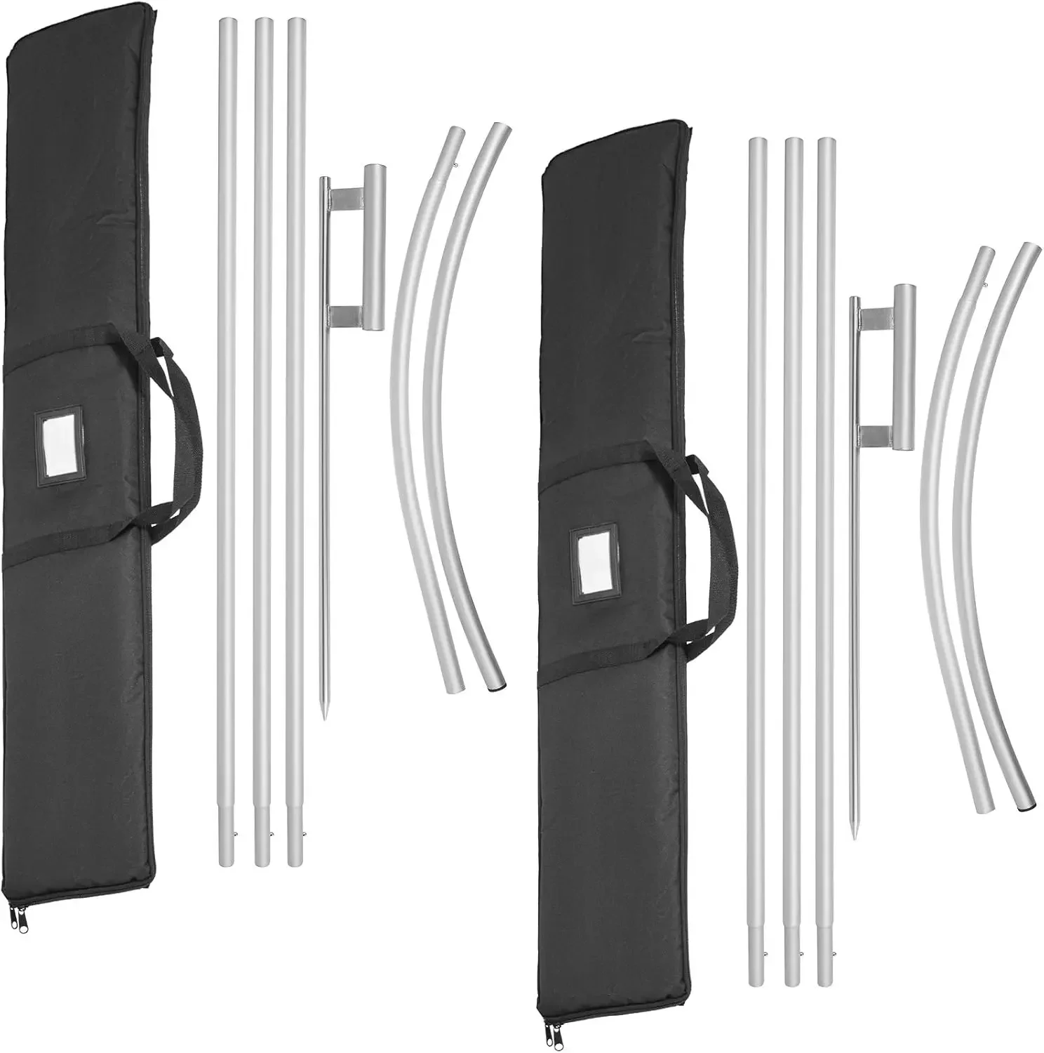 Advertising Flag Pole, 2 x Feather Flag Bundles with Ground Spike, 16 ft Windless Pole Sets with Ground Mounting Stake