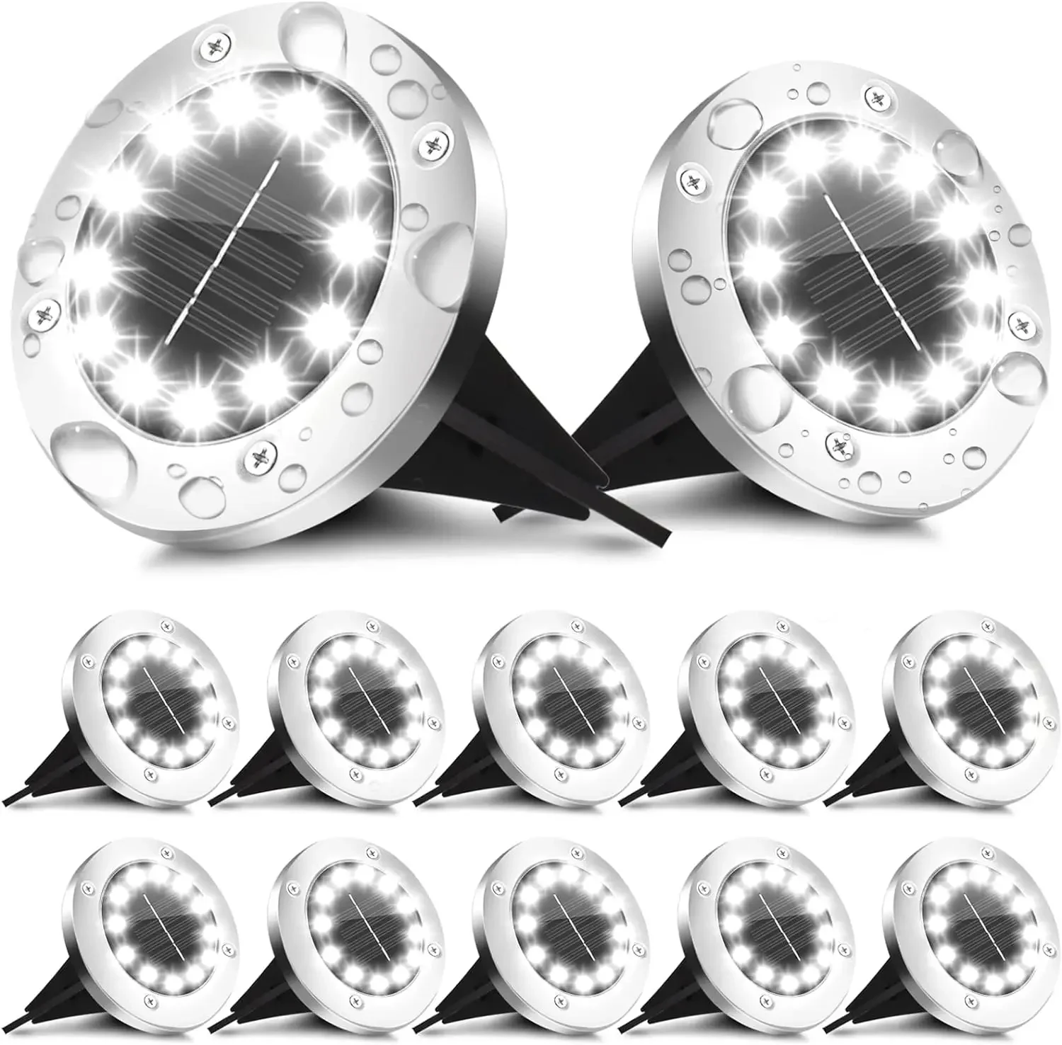 ไฟตกแต่งกลางแจ้งพลังงานแสงอาทิตย์ 12 LED กันน้ำ