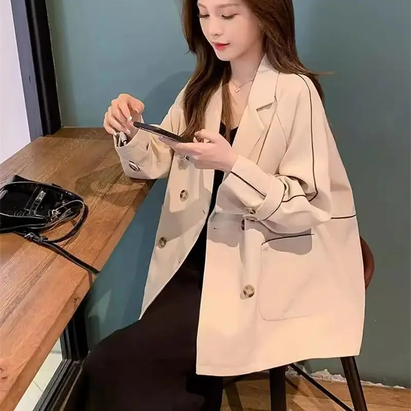 Black Suit Jacket For Women's Spring 2024 New Loose and Versatile Small Windbreaker British Commuting Casual Suit Solid Color