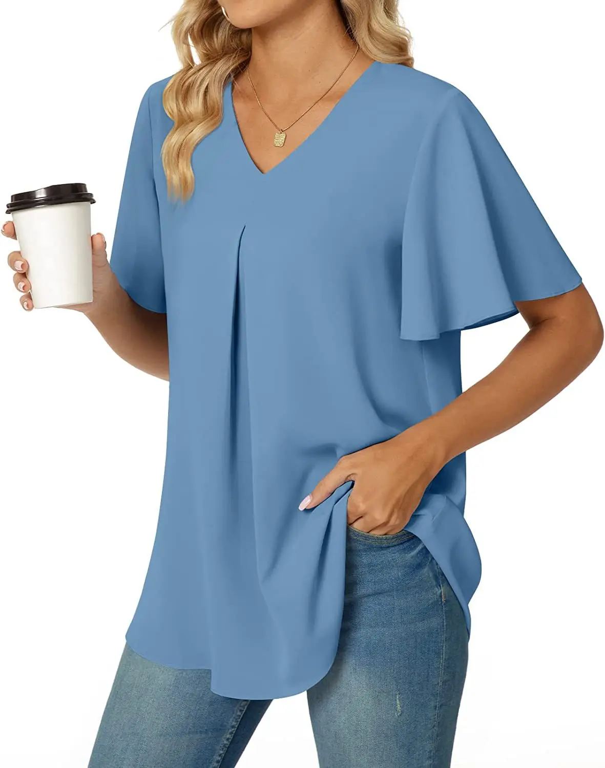 Elegantes Damen Top Bluse Blume 2024 Sommermode Einfachheit Kurzarm Solide V-Ausschnitt Pendler Büro Weibliches Hemd S-XXL