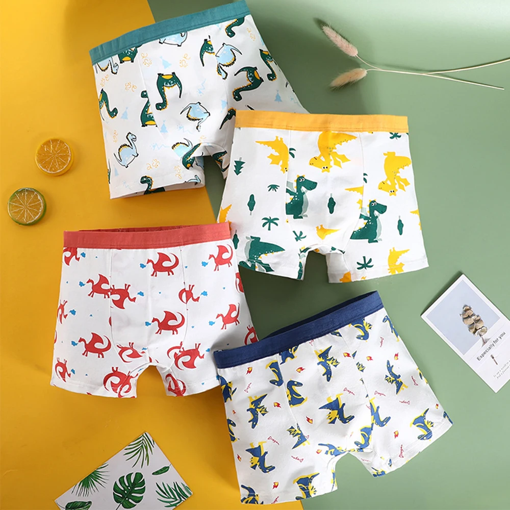 

3-14 Years Old Children's Underwear Cotton Boy's Boxer Shorts Medium and Small Children's Panties 4 PCS Kids Panti Lingerie
