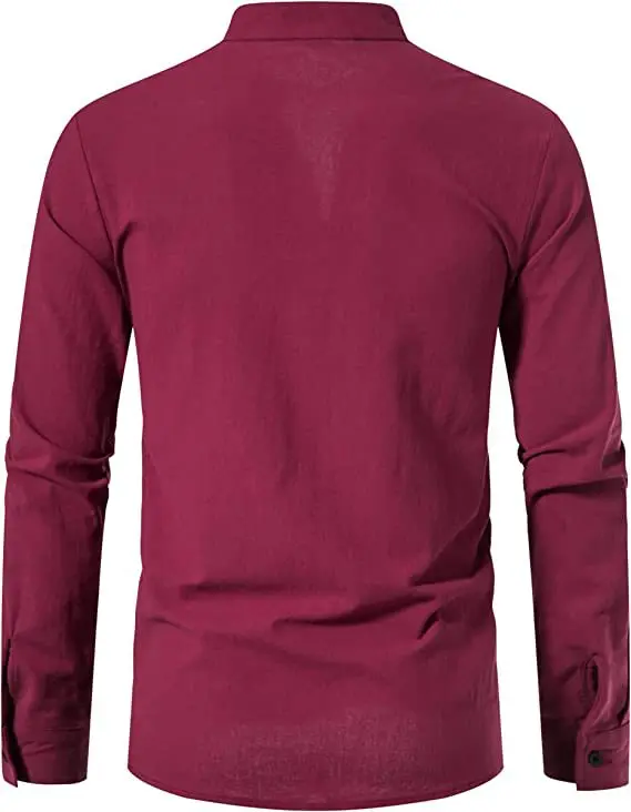 Frühlings-Herren-Vintage-Leinenpullover, Freizeithemd, mittelalterlicher Schnür-Ausschnitt und Stehkragen, langärmelige Kleidung, 3XL – Detail 14