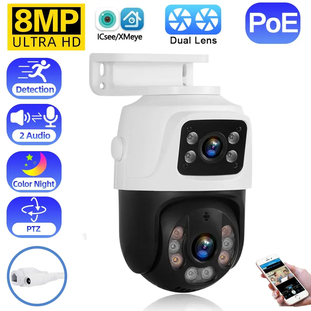 8mp 4k Dual Lens Poe IP-Kamera Ptz Dual-Bildschirme Smart Home 360 ° kabel gebundene Video überwachung IP-Kamera Bewegungs erkennung CCTV-ICsee