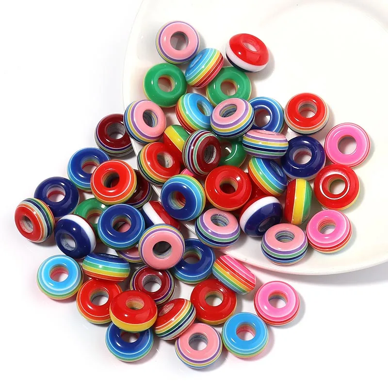 

Полимерные радужные полосы, свободные бусины с большим отверстием, плоские драм, цветные бусины «сделай сам», бусины для ожерелья, аксессуары для изготовления ювелирных изделий