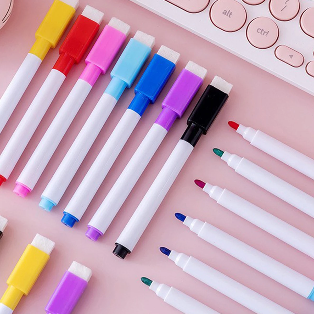 8 Colors Dry Erase Markers with Eraser Cap White Board Mini Dry erase Markers for Office School Supplies