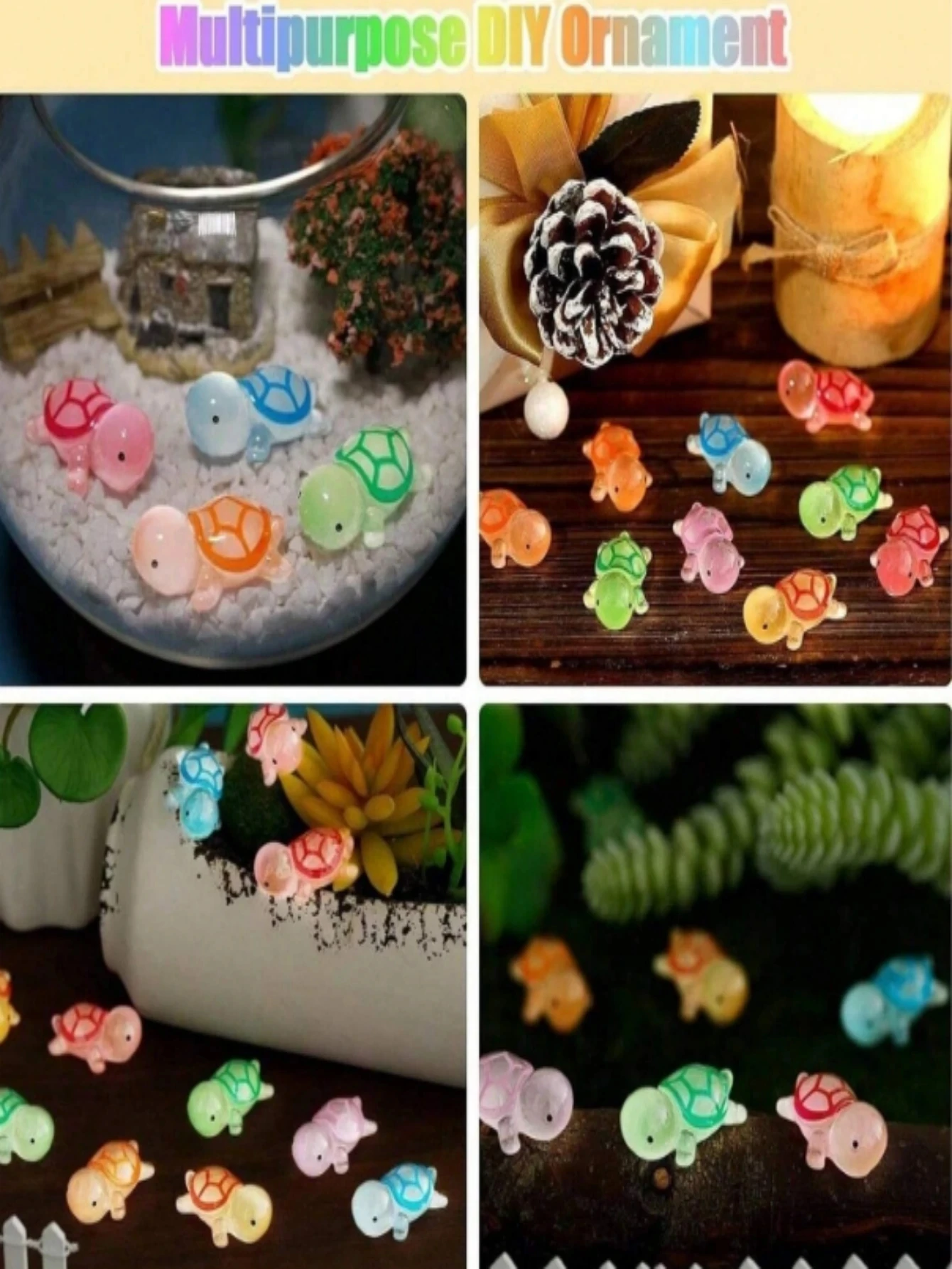 Miniature Sea Turtle Figurines 100pcs Luminous Mini Resin Tortoise Figures Multi-Color Glow In The Dark