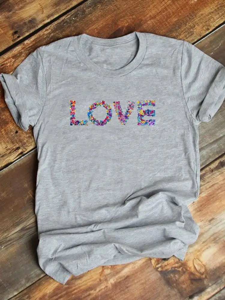 

Love Floral Letter Trend 90s Clothes Short Sleeve Summer Lady Fashion Print Female Shirt Tee Women Graphic T-shirt