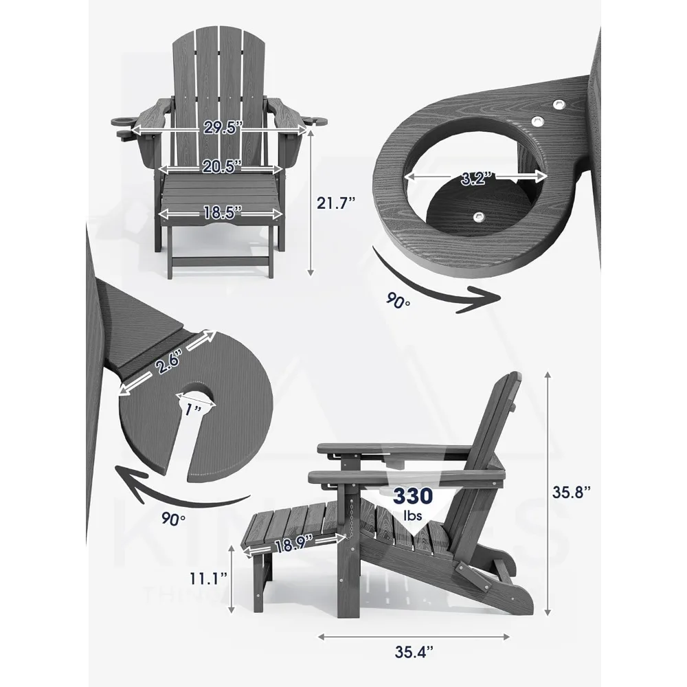 Folding Adjustable Adirondack Chair with Ottoman & 2 Cup Holders Set of 4,Multifunctional Adirondack Chair with Footrest 2