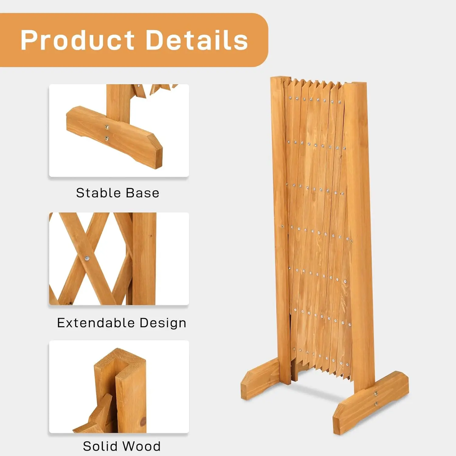 2 Packs Extendable Garden Fence, 27.55 Inch Tall Freestanding Accordion Fence Solid Wood Retractable Trellis Instant Fence Pet