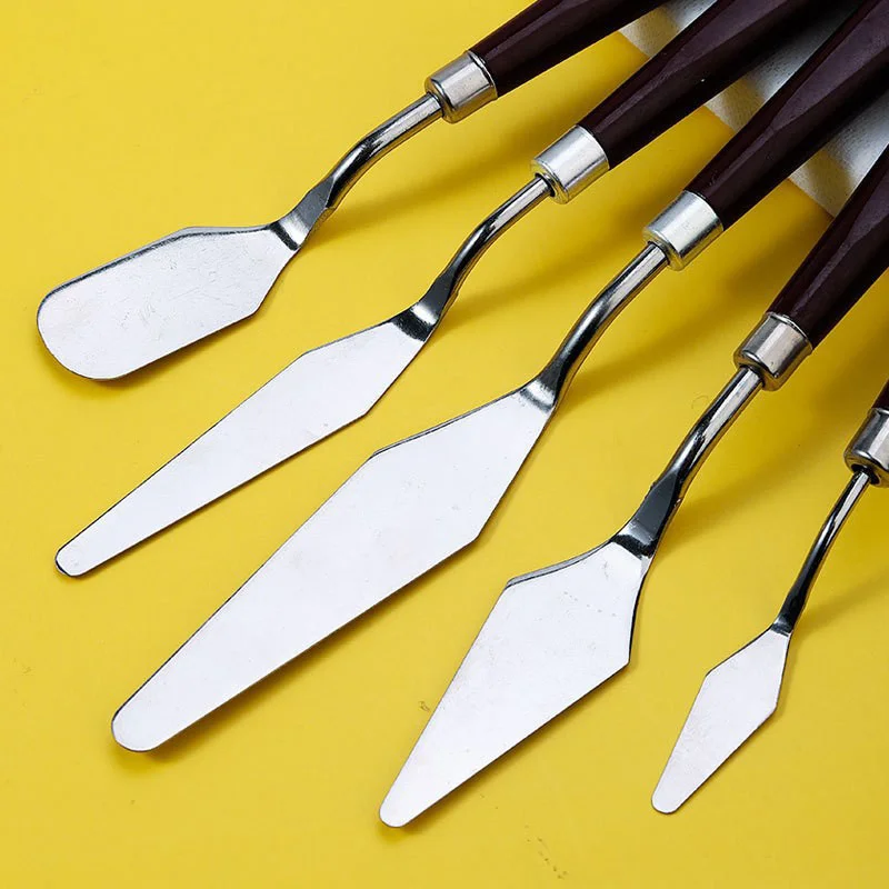 5Pcs/Set Palette Knife Stainless Steel Artist Crafts Oil Painting Supplies Wooden Flat Tip Scraper Utility Stationery Knives