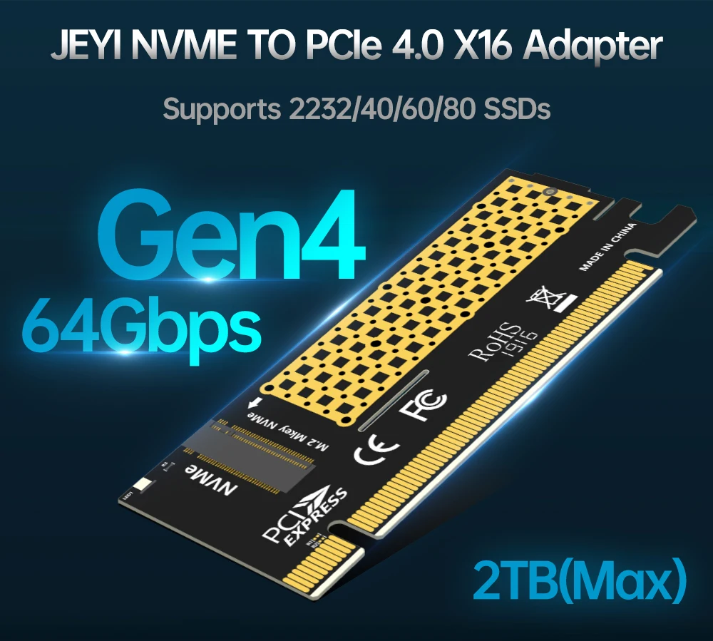 S28a0eb2d31654137aaa55d0e39f2bfc26 JEYI M.2 NVME to PCIE X16 Adapter, 2280/60/42/30 NVMe SSD to PCIe 4.0 3.0 GEN4 64Gbps Expansion Card for Desktop Motherboard PC Mallzona