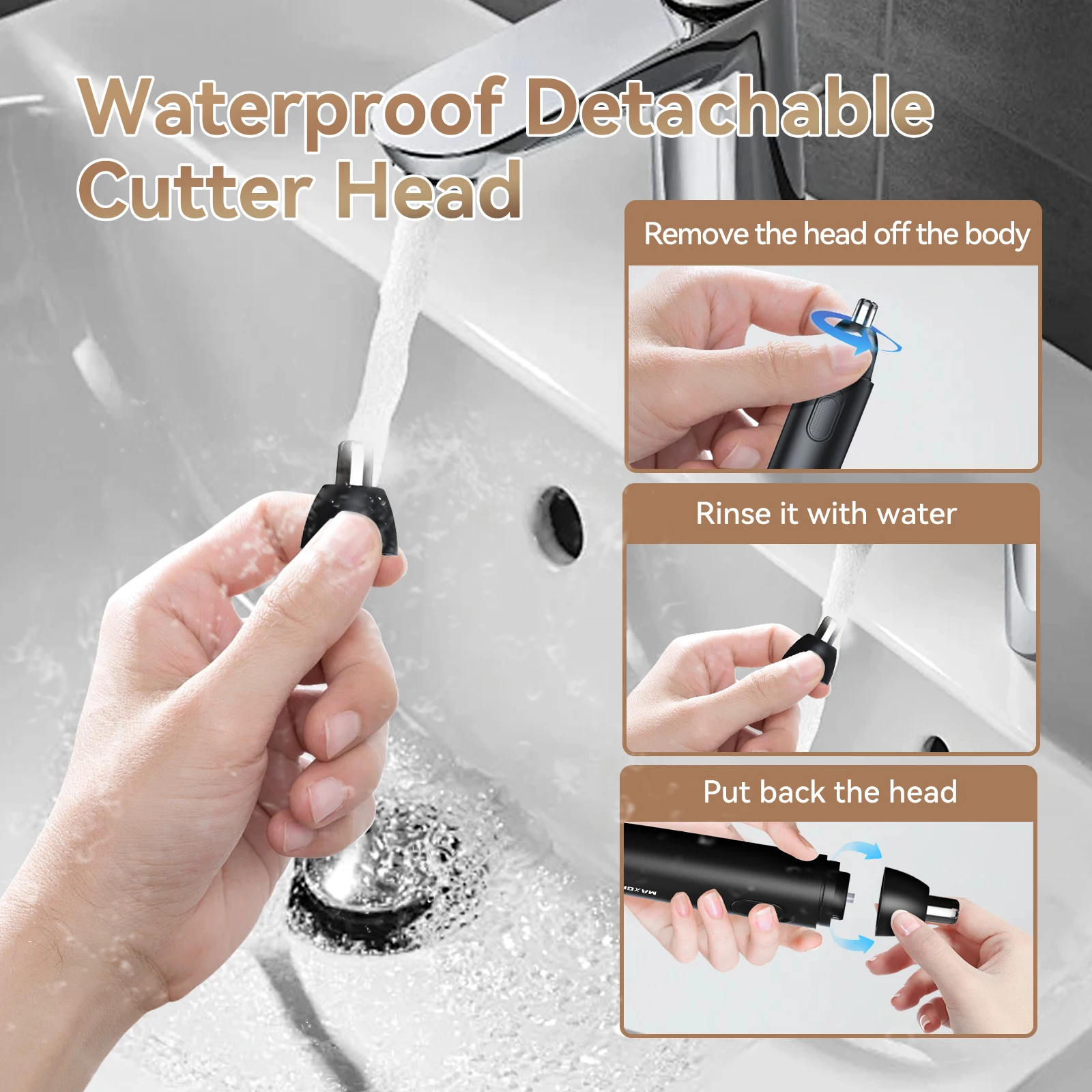 MAXGROOM Rechargeable Nose Hair Trimmer for Men 360 Rotating Dual-Blade Electric Shaver Eyebrows Nose Hair Trimmer Painless Safe 5