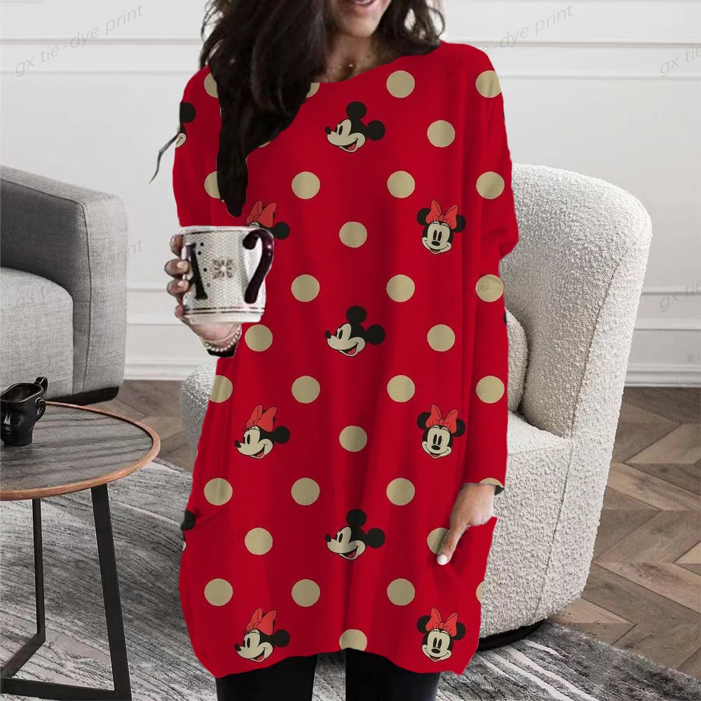 T Shirt a Manches sulfet Col Rond pour Femme Tunique Simple avec Poche Imprime Minnie Mouse de Disney Grande Taille Automne et Printemps Y2K AliExpress