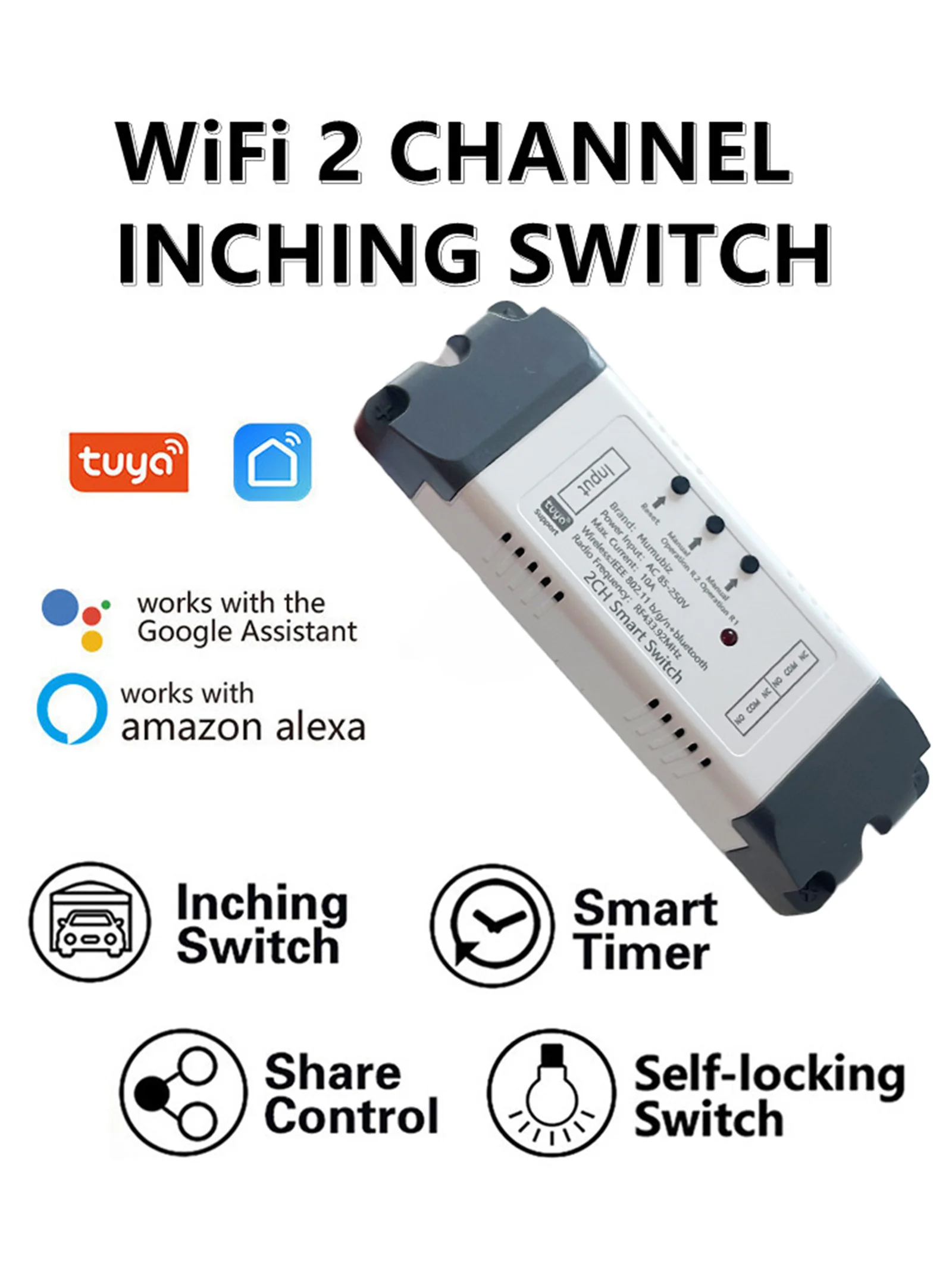 Tuya Smart Life WiFi Switch 90-250V Dry Contact Relay InterLock/ Selflock/ Momen