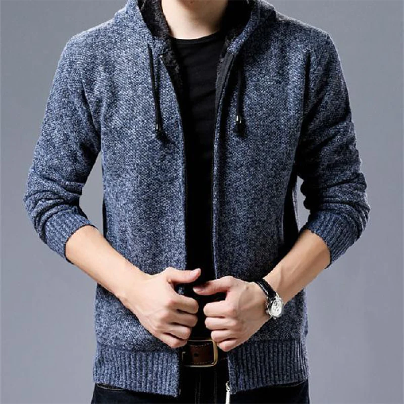 Autumn Winter Stand Collar Oversized Add Velvet Thick Warm Cardigan Sweater Men Loose Casual Zipper Knitted Coat Male Ouwear Top