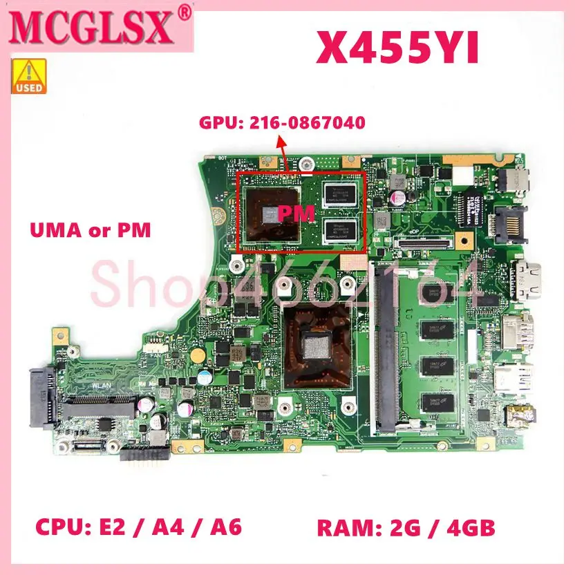 X455yi E2/a4/a6 Cpu 2g/4g Ram 2160867040 Mainboard For Asus X455yi