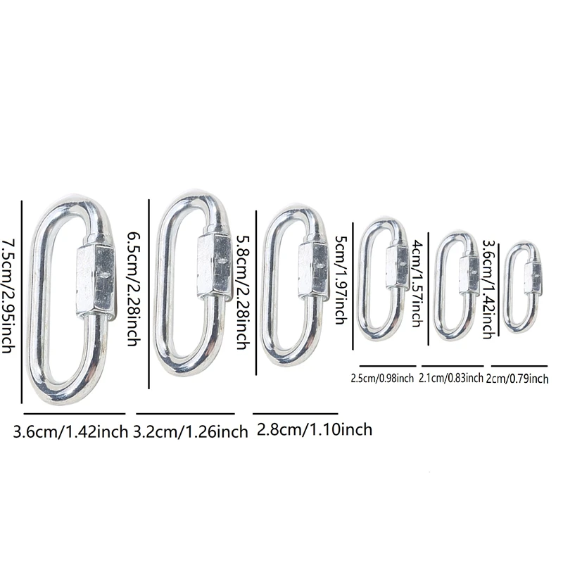Description Picture 2 of item6PCS Silver Screw Lock Climbing Gear Carabiner Quick Links Safety Snap Hook Chain Connecting Ring Buckle